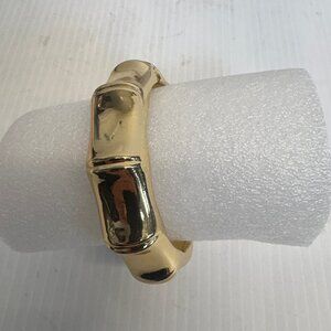 Gold Hinged Bangle Bracelet Sculptured Bamboo Texture
